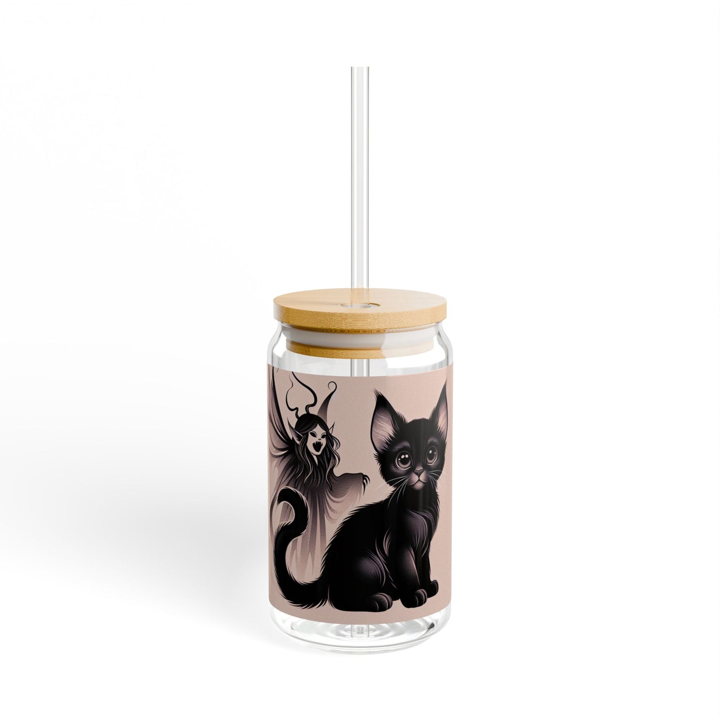 Glass Jar w/sipper Ghoul Cat