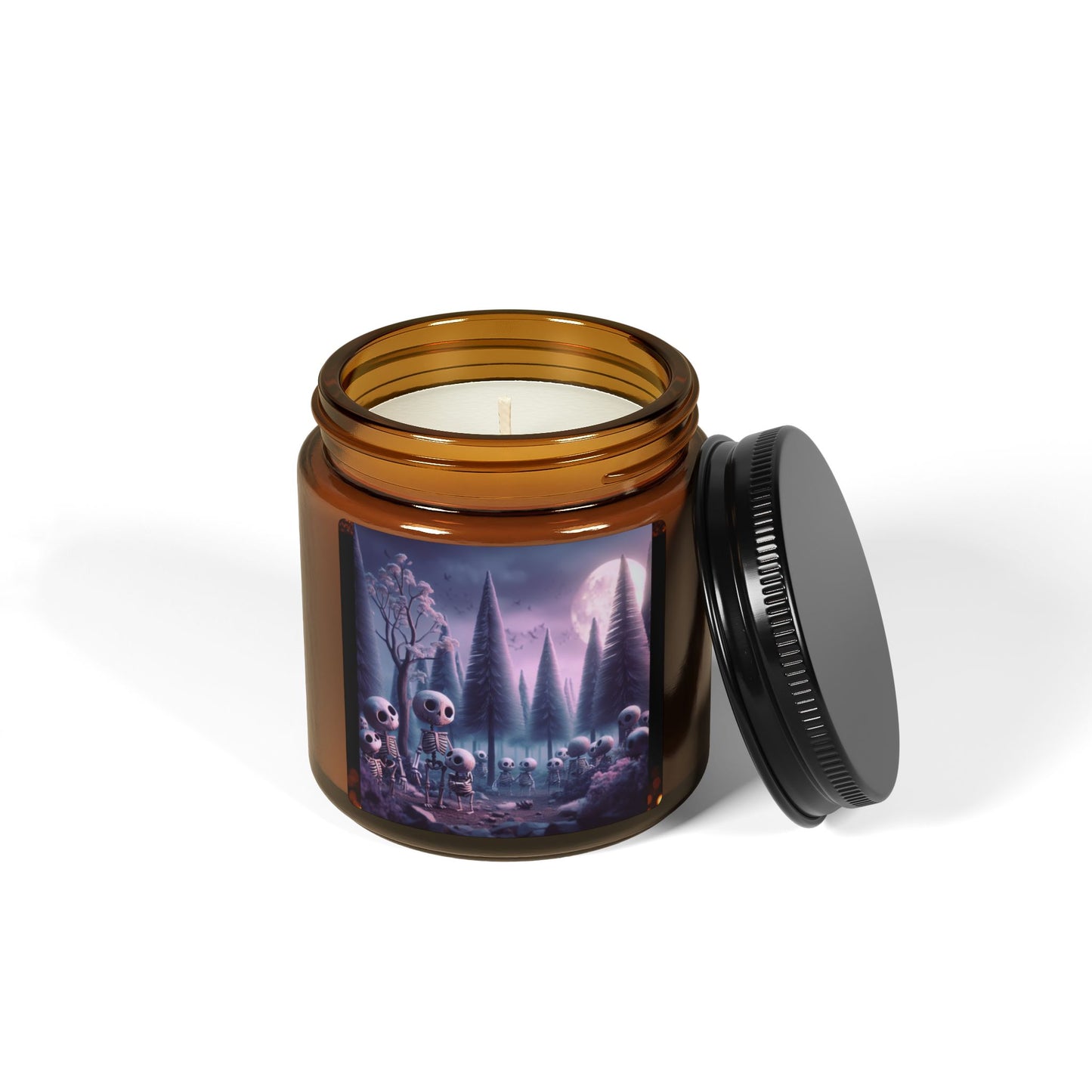 Scented Soy Candle (Multi-Size, Amber Jar) Wintery Spooks Design