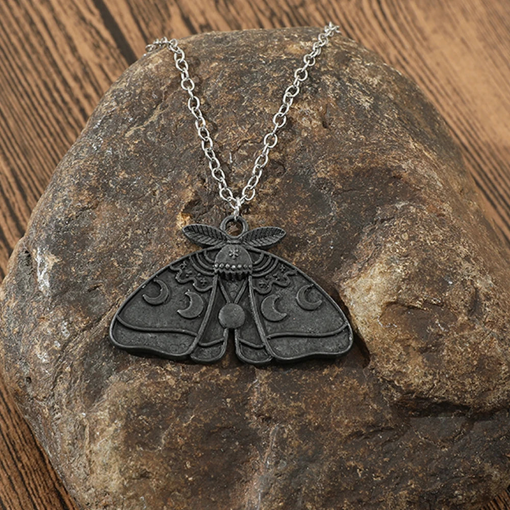 Gothic Moth Necklace Vintage Witch Skull Moon Pendant Unique Feminine Jewelry New Trend 2022