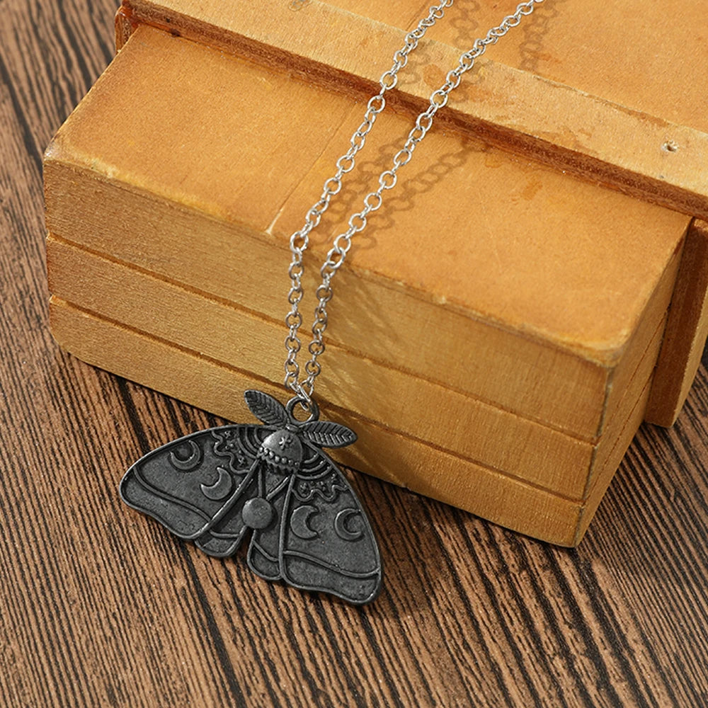 Gothic Moth Necklace Vintage Witch Skull Moon Pendant Unique Feminine Jewelry New Trend 2022