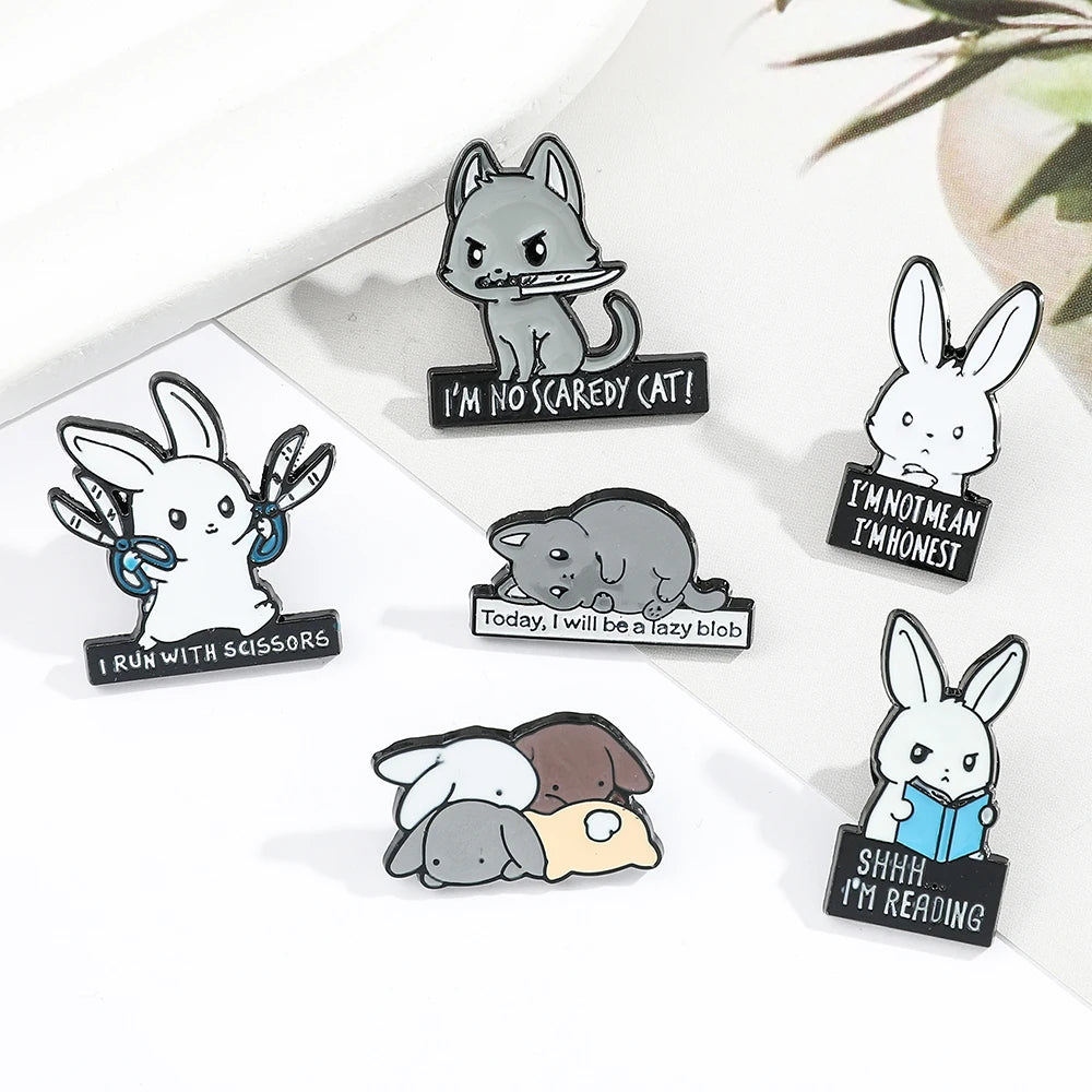 Bunny Rabbits Brooches Kitty Dagger Scissors Book  Enamel Lapel Pins Badges Hat Bag for Backpack Pins Accessories Jewelry