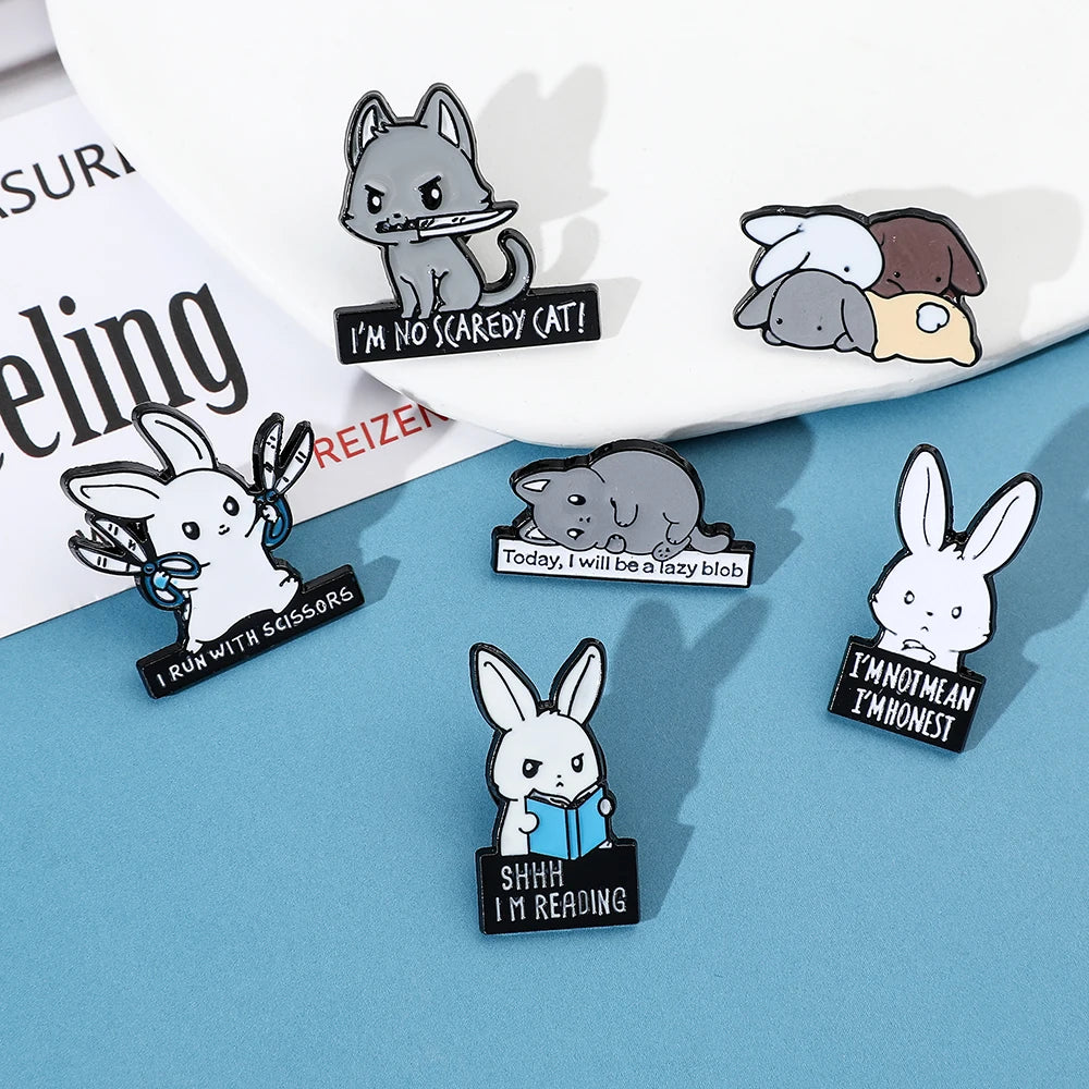 Bunny Rabbits Brooches Kitty Dagger Scissors Book  Enamel Lapel Pins Badges Hat Bag for Backpack Pins Accessories Jewelry