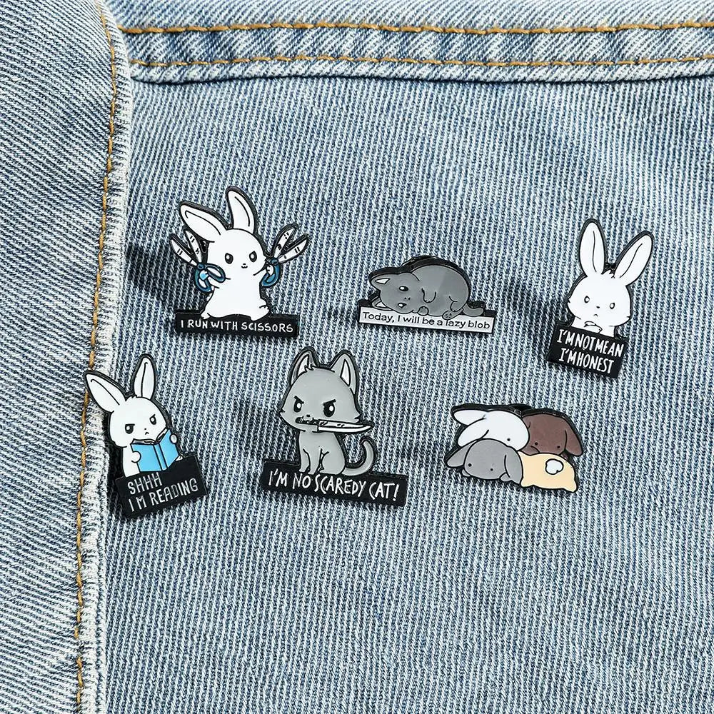 Bunny Rabbits Brooches Kitty Dagger Scissors Book  Enamel Lapel Pins Badges Hat Bag for Backpack Pins Accessories Jewelry